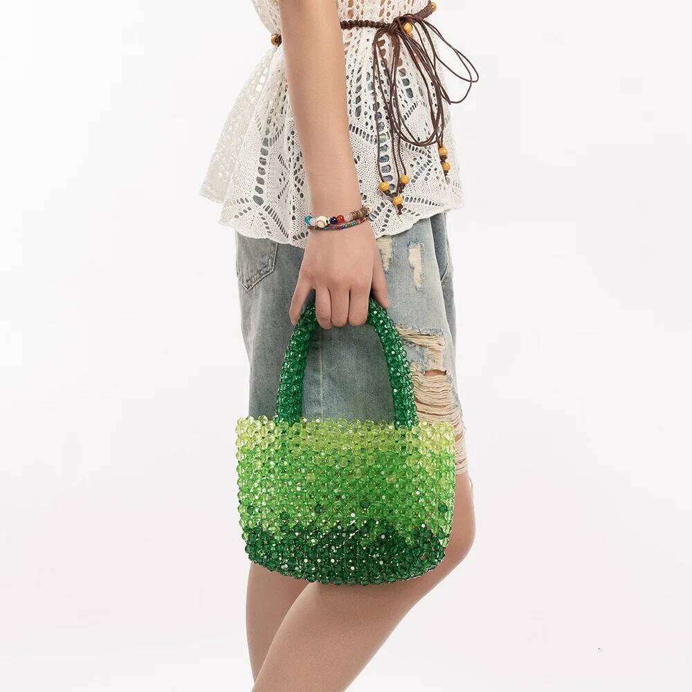 Women Woven Handbag Exquisite Design Hollow-Out Acrylic Beaded Bag Female Handmade Small Handbag WONST