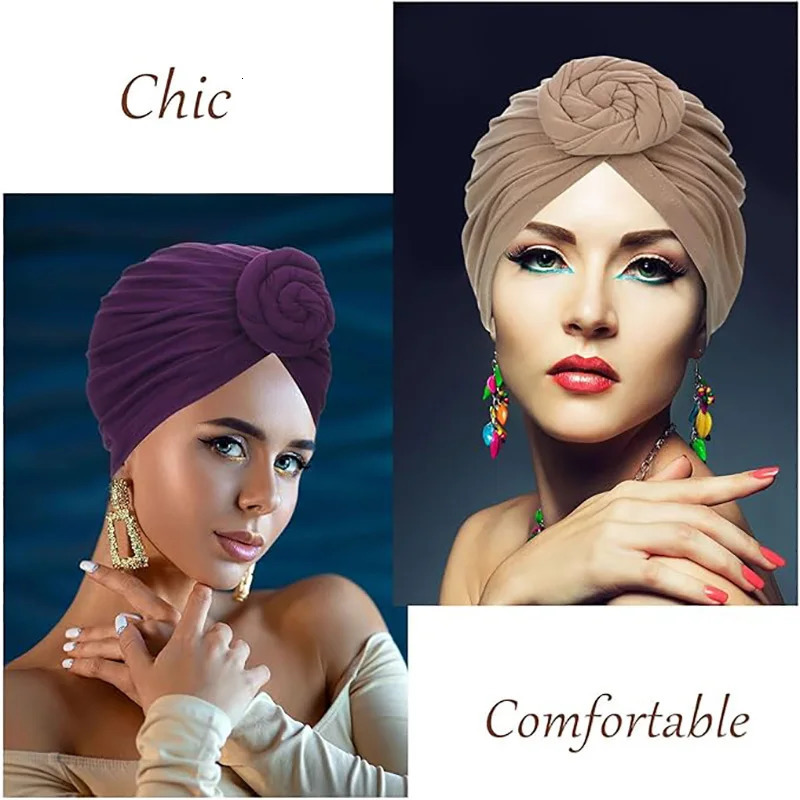 4PCS/LOT Muslim Women Turban Hat Knot Headwrap Ladies Hair Cover Bonnet Beanie African Headscarf Chemo Cap Bandanas 260304