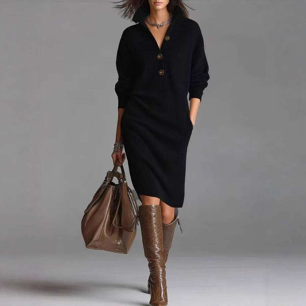 New Autumn Winter Lazy Style Knee-Length Sweater Dress Women's Loose Tall Pure Color Knitted Long Skirt Women C260312