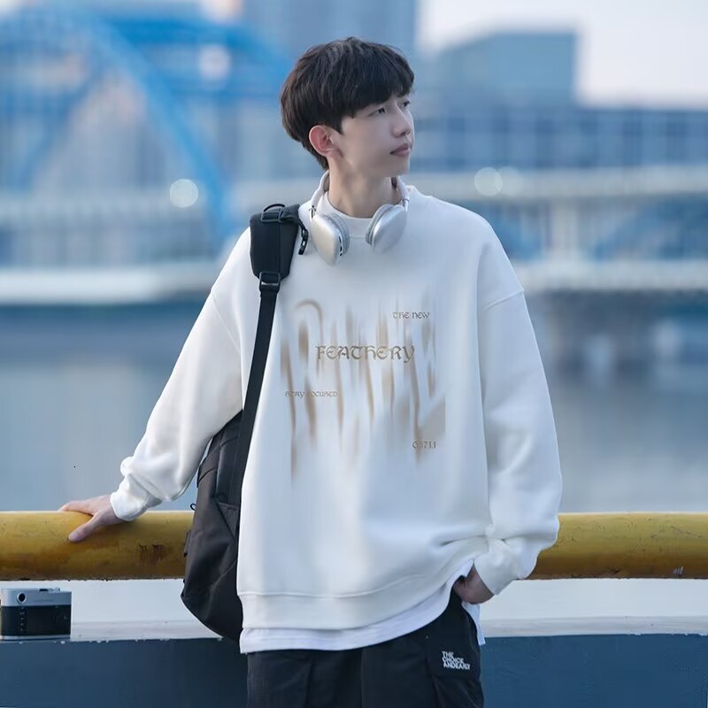Designer Hoodie Retro Round-neck Sweatshirt For Men Spring And Autumn Trendy Brand Stylish And Loose Long-sleeve T-shirt Men's Hoodless Top
