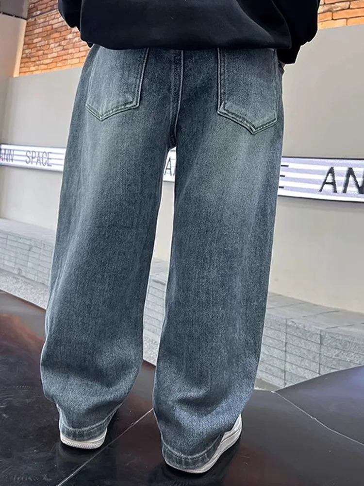 Trendy HighQuality Boys Jeans Soft Loose Straight Leg Wide Casual Versatile Childrens Pants 260311
