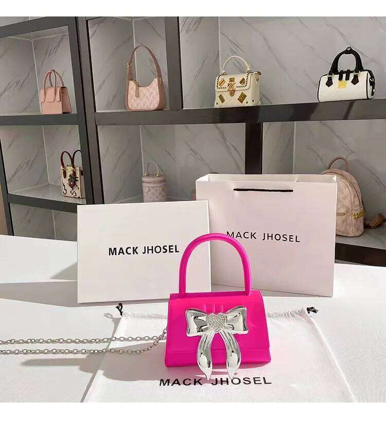 Luxury Satin Square Women's Handbag Glitter Diamonds Metal Bow Knot Evening Wedding Party Clutch Purse Crossbody Bag