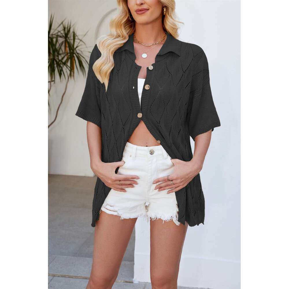 2026 Spring/Summer New European American Cross-Border Women's Clothing Amazon Bestseller: Loose Casual Cardigan With Turn-Down Collar And Sho Sle