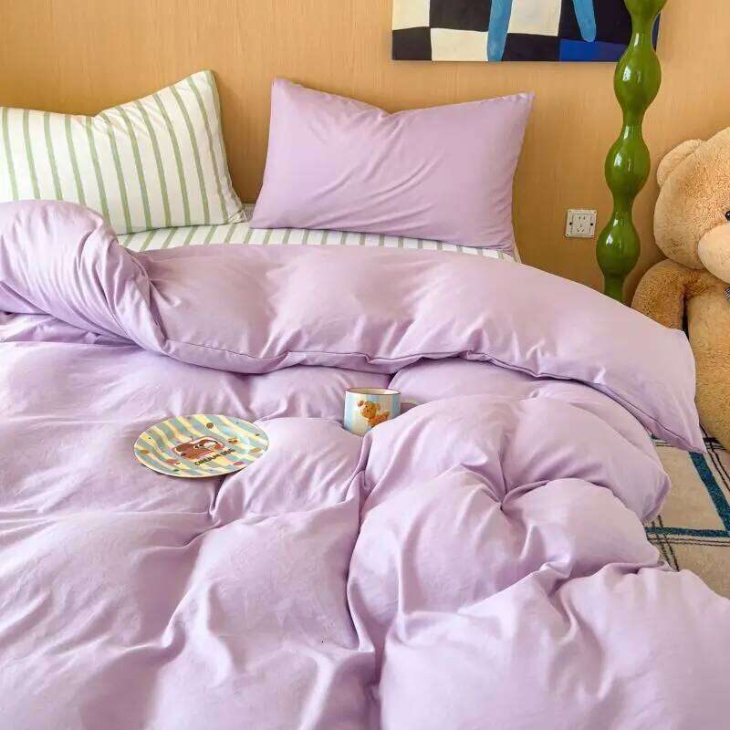 Ins Minimally Purple Striped Bed Sheet Bedding 2025 Four Student Quilt Set Girl Heart Dormitory Three Piece H260312