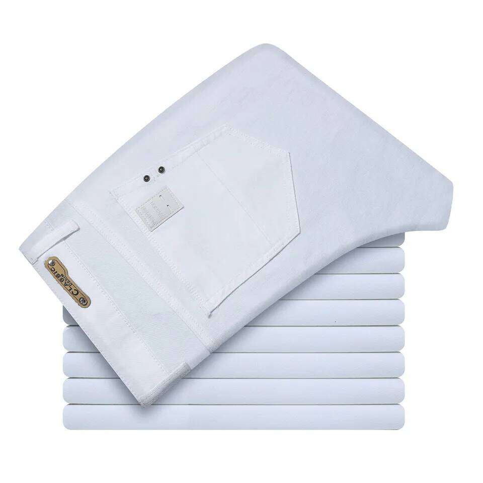 Men White Jeans Fashion Casual Classic Style Slim Fit Soft Trousers Male Brand Advanced Stretch Pants 26Y0312