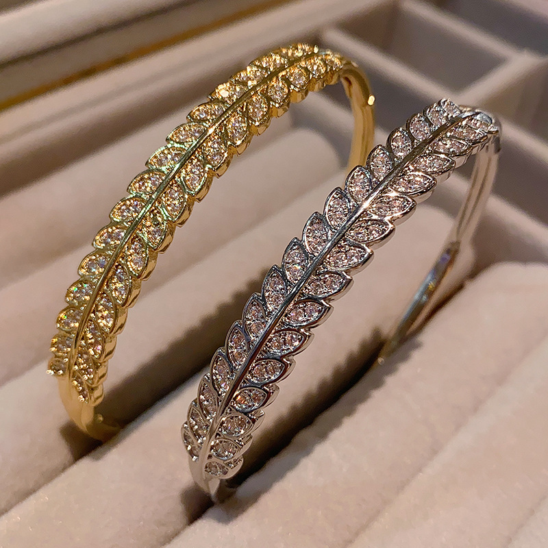 Bracelet Real Zircon Luxurious Full-Inlaid Elegant Willow Leaf Bracelet Exquisite Creative Bracelet
