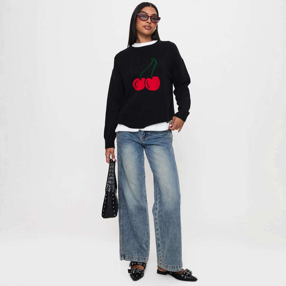 Autumn Winter New Women's Print Knit Sweater Round Neck Oversized Long Sleeve Soft Lazy Style for Casual Daily Wear