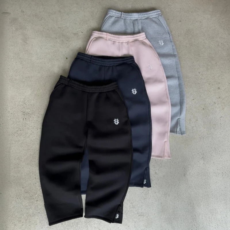 Y2K Cotton Sweatshirt oversized clothes Two Piece Men Women Hip hop streetwear Embroidery Net Red Fashion Pants Set Sportswear 260311
