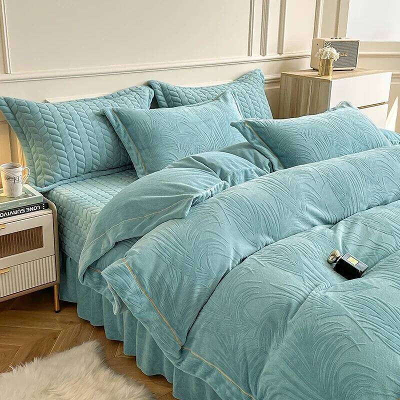 2024 new milk fleece three-dimensional carved padded bed cover four-piece set fluffy and breathable H260312