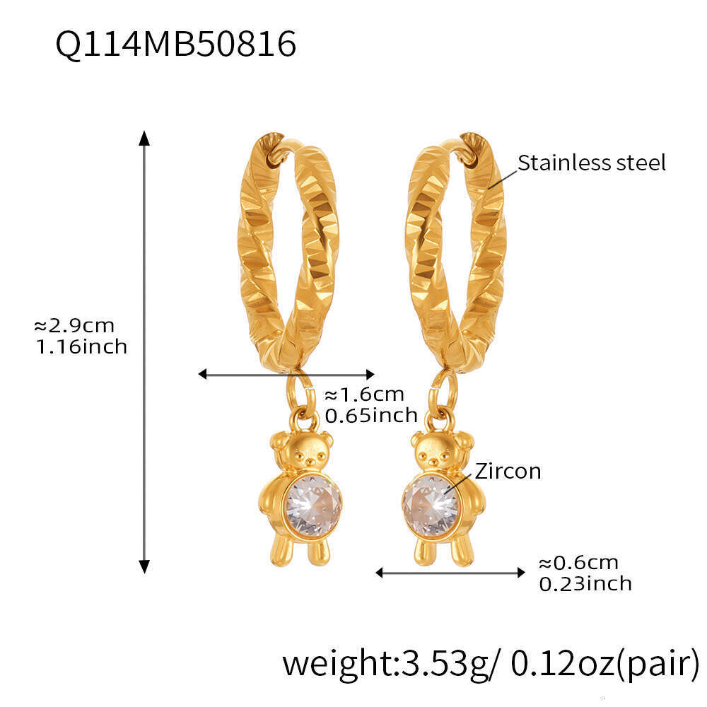 Stainless Steel Zircon Earrings For Little Girls, 18k Gold Plated Small Panda Geometric U-shaped Lava Ear Cuffs