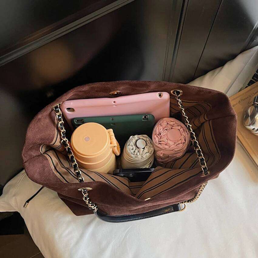 Suede Shoulder Women Bag Luxurious Crossbody Purse Drawstring Fashion Big Tote Exquisite Chain Small Handbag Kl928