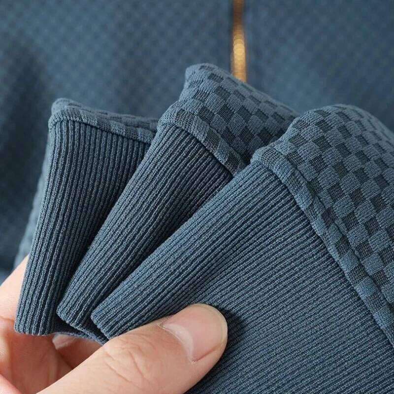Top Quality Geometric Jacquard Sweater Men's Zippered Standing Neck Long Sleeved T-Shirt Autumn New Fashion Brand Loose Pullover