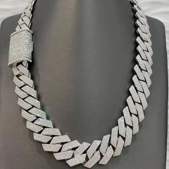 Elegant Polished 925 Sterling Silver Gold Plated Moissanite Diamond Cuban Chain Custom Jewelry Thick Heavy Links Necklace Mens