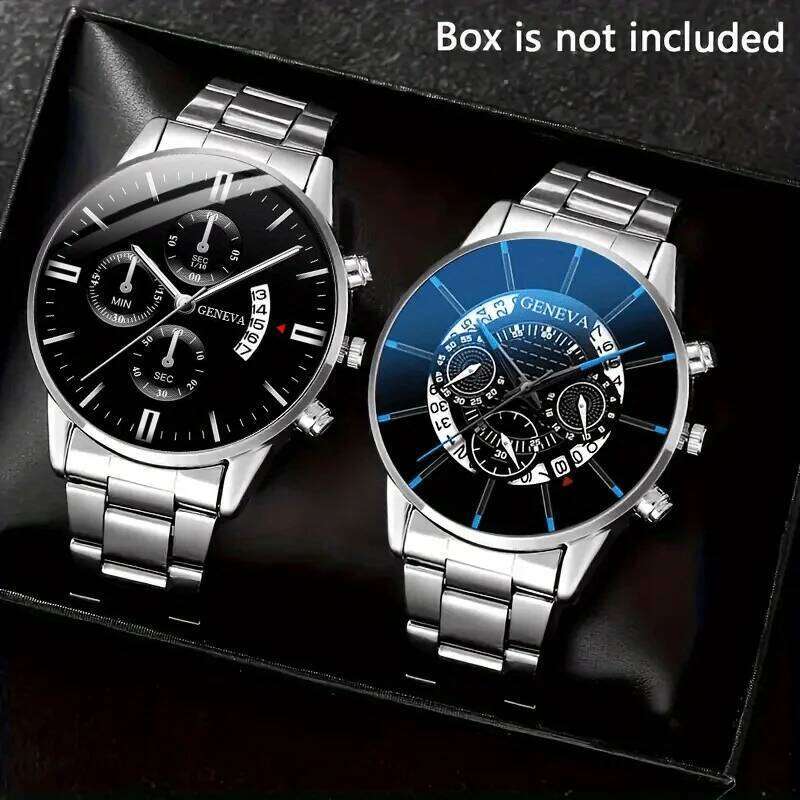 2pcs/set Fashion Watch Set with Alloy Strap Business Casual Sports Quartz Men's Watches Are Perfect Gifts for Men.