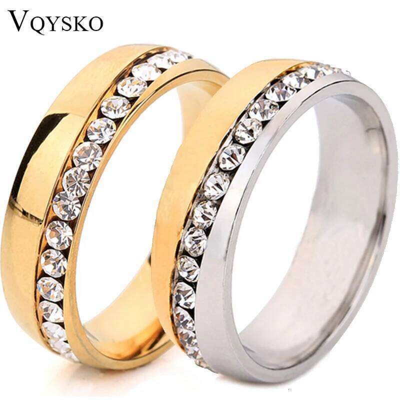 Wholesale Two Color Plated 316L Stainless Steel .1CT Channel-Set Crystal Ring for women or Men H260312