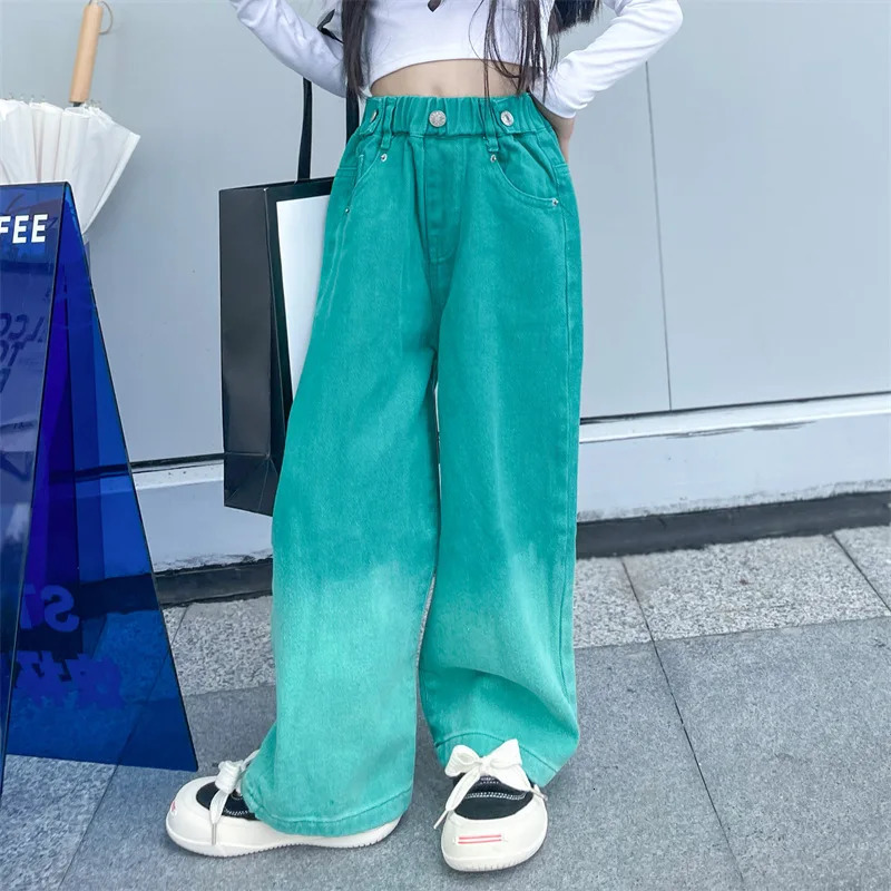 Jeans for Girls Candy Color Fashion Gradient Wide Leg Pants Childrens Clothes Spring Autumn Teenager Cotton Streetwear Trousers 260311