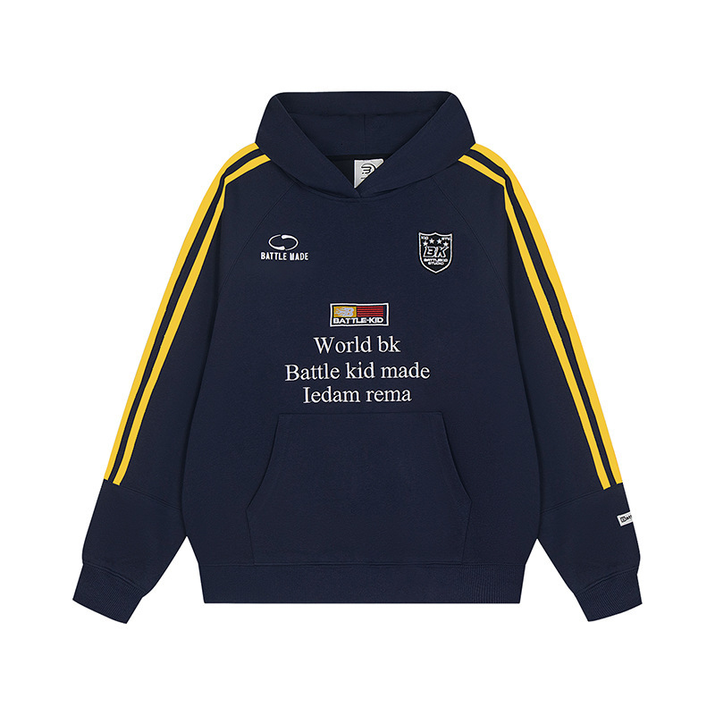 Retro Badge Color-block Designer Hoodie Ribbon Design Hooded Sweatshirt Unisex Casual Versatile Hoodie Top Ins