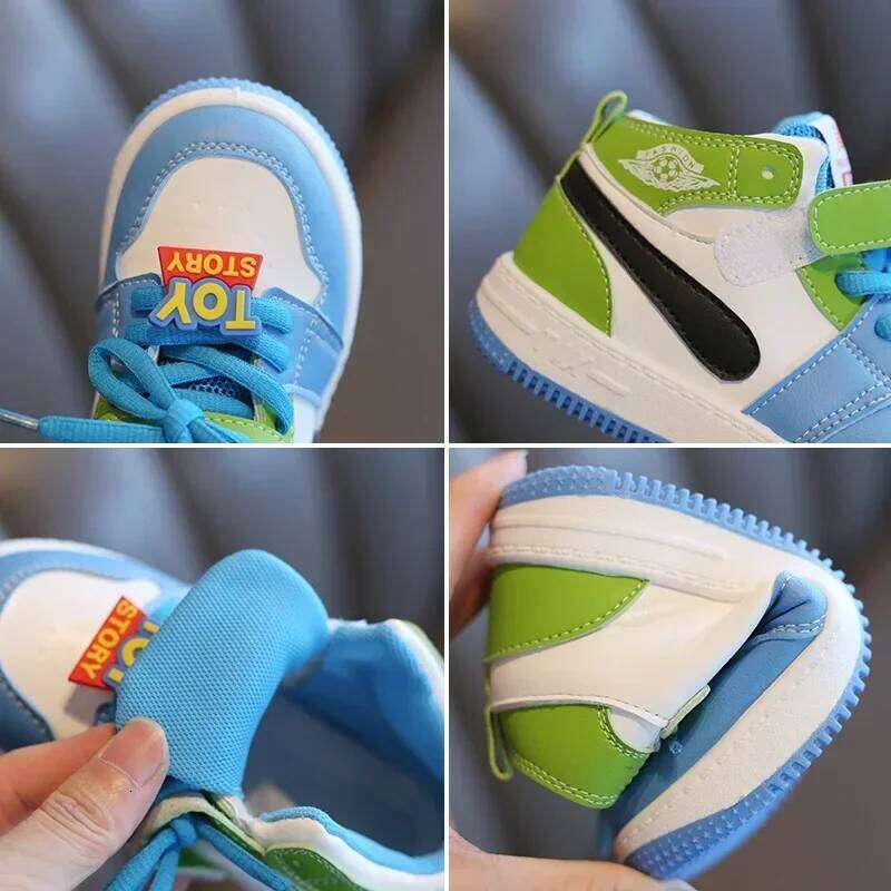 New Fashion Color Block Children Sports Lace Up Sewing Thread Kids Non Slip Soft Soled Thick Flat Shoes Casual Sneakers H260312
