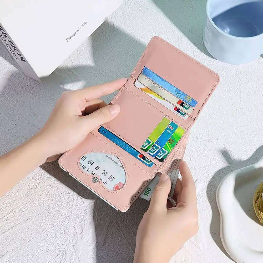 PU Leather Money Coin Purse Mini INS Style 3 Folds Credit Holoder Cute Kitten Dog Card Wallets for Girls Students Gift