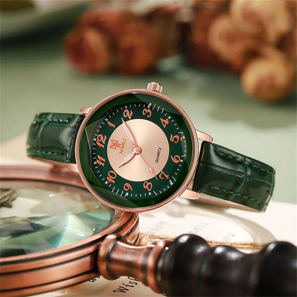 Fashion Green Women's Business 2025 Digital Quartz Watch Casual Leather Ladies Clock Gift Wristwatch