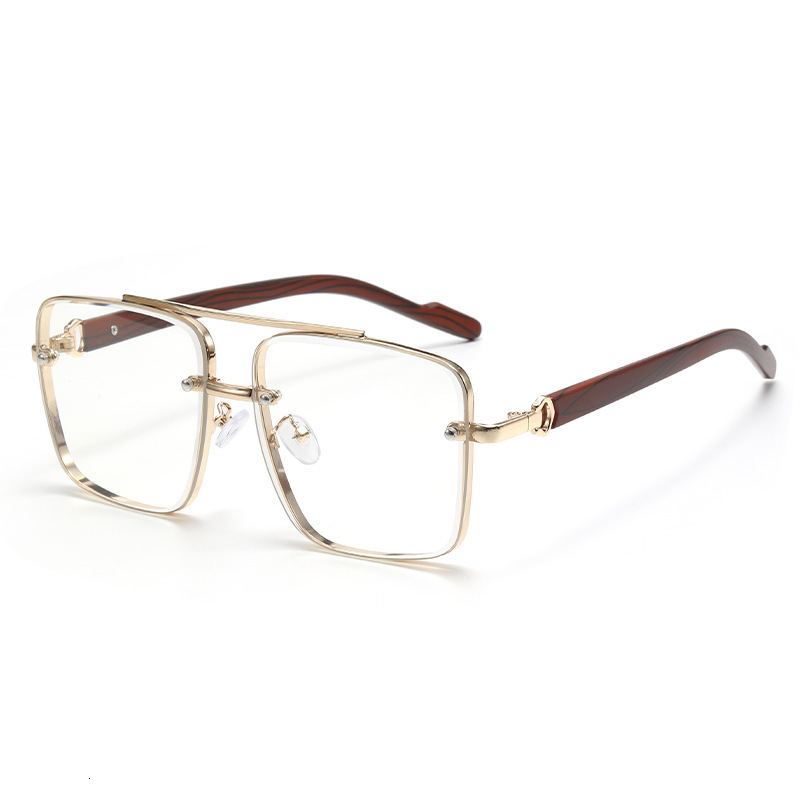 New Metal Double Beam Square Frame Wood Grain Leg Trendy Men's Driving Sunglasses