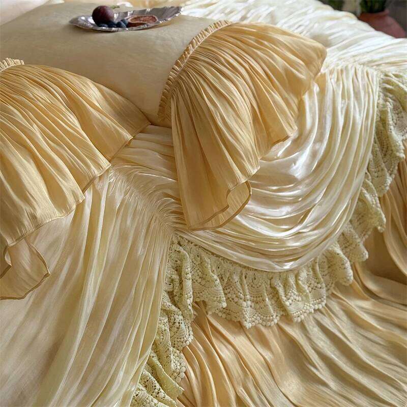 1000TC Egyptian Cotton Vintage French Palace Style Pleated Lace Ruffles Bedding Set Duvet Cover Bed Skirt Pillowcases 4Pcs H260312