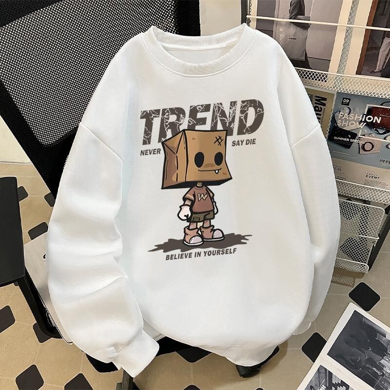 Fleece-lined Hoodless Swetshirt For Men Designer Hoodie Utumn Nd Winter Populr New Model Crtoon Nime Print Round Neck Trendy Csul Wer For Men
