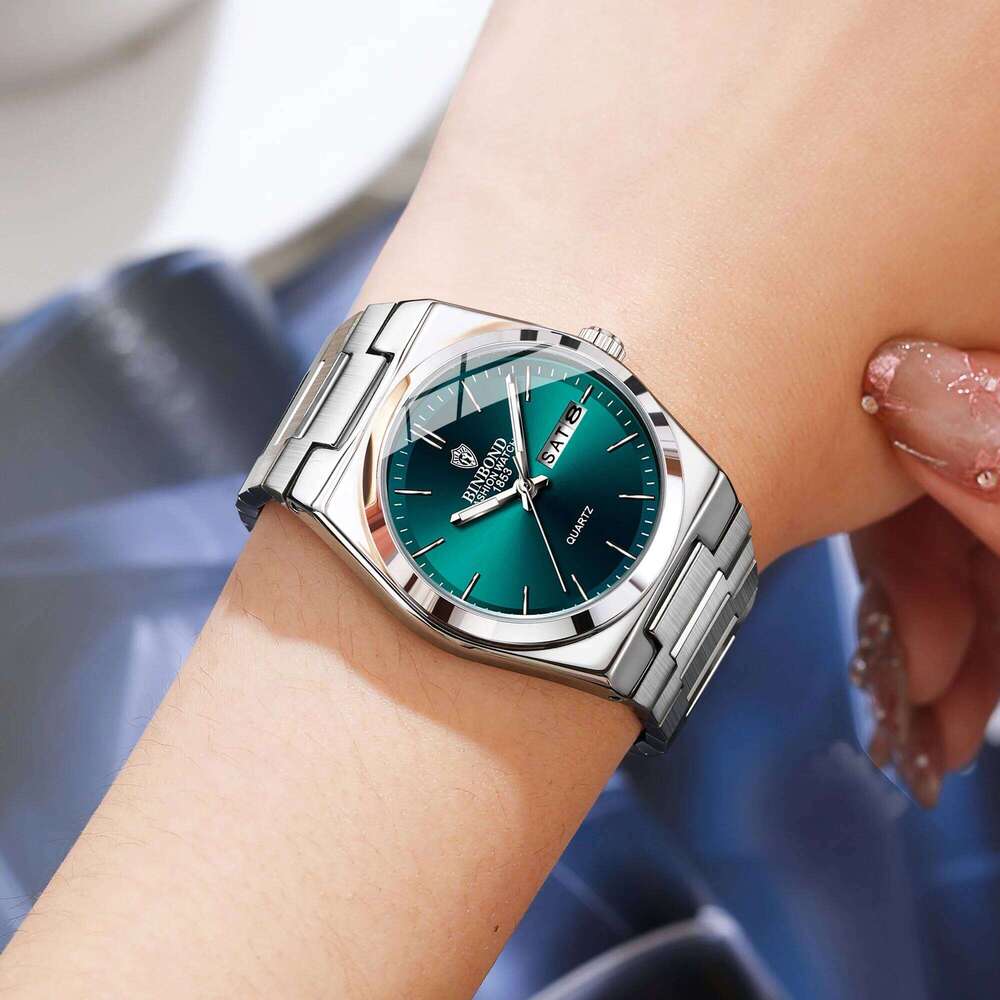 BINBOND Top Brand New Stainless Steel Buckle Business and Leisure Quartz Thin Double Calendar Women's Watch
