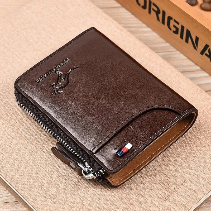 Mens Wallet Leather Business Card Holder Zipper Purse Wallets for Men RFID Protection Purses Carteira Masculina 260304