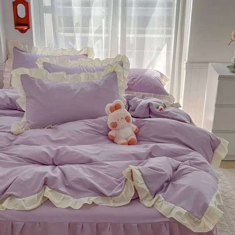 Princess Style Bedding 2025 Ruffle Lace Quilt Romantic Pink Bed Sheet Sets Woman Girls Bedroom Duvet Cover Set 4pcs H260312