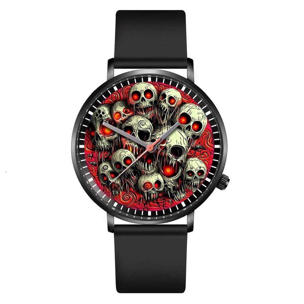 Women's Watch 2025 New Halloween Skull Style Design Quartz Watches Fashion Black Silicone Men's Simple Clock Wristwatch