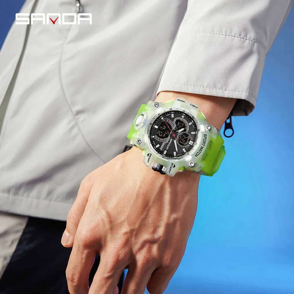 SANDA New 6198 Electronic Fashion Trend Dual Screen Multi functional Outdoor Sports Waterproof Men's Watch