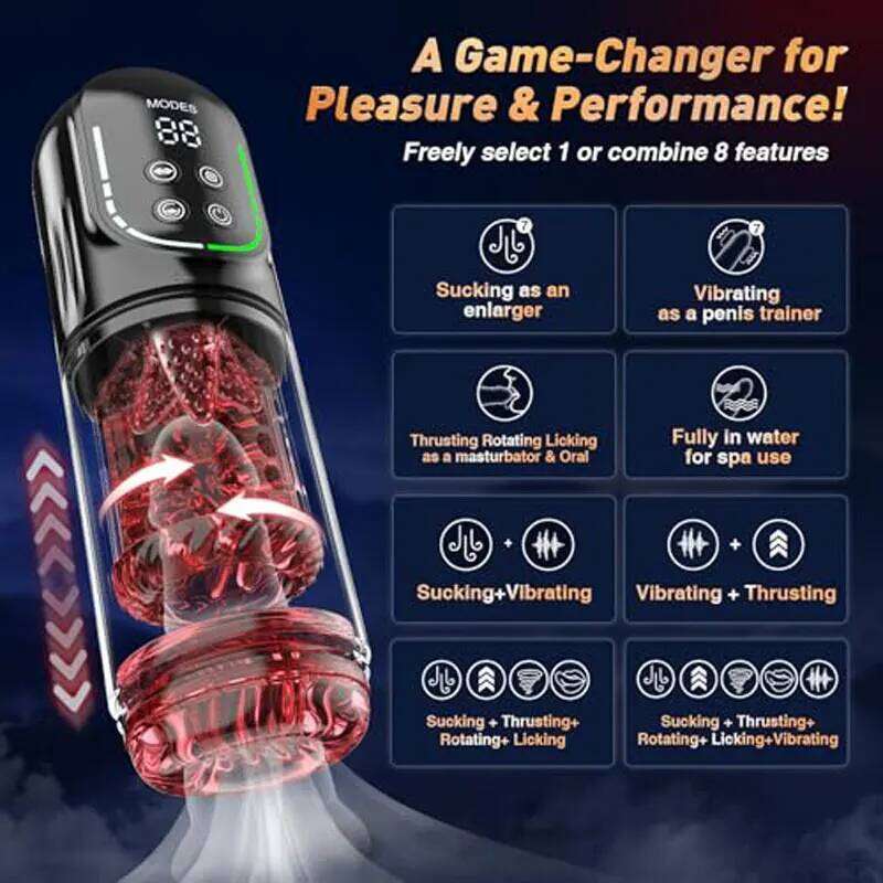Automatic Thrusting Rotation Male Masturbator Sucking Licking LCD Vacuum Penis Pump Water SPA Real Pocket Pussy Sex Toys for Men Z260311