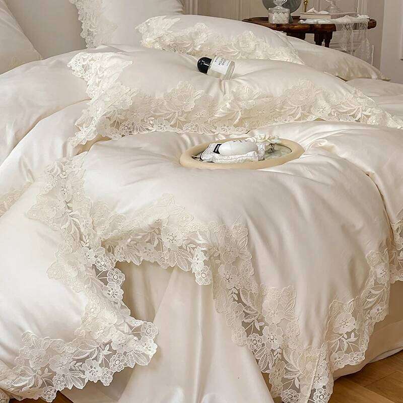 Romantic French Wedding Chic Flowers Lace Edge Woman Bedding Set 1000TC Egyptian Cotton Girl Duvet Cover Bed Sheet Pillowcases H260312