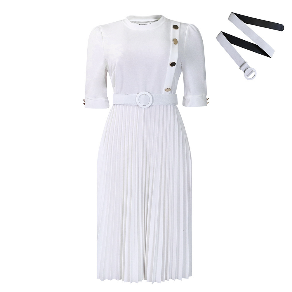 D433 Womens Clothing 2023 Autumn Winter New Elegant Solid Color Pleated Button Dress