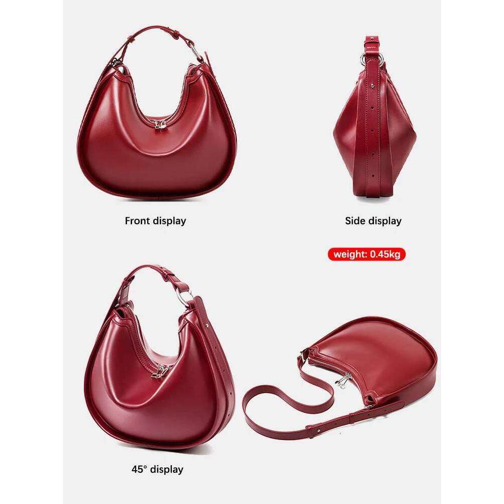 Zency Genuine Women Shoulder Designer Hobo Cow Leather Wine Bag Shopper Top Handle Brown Leather Handbag