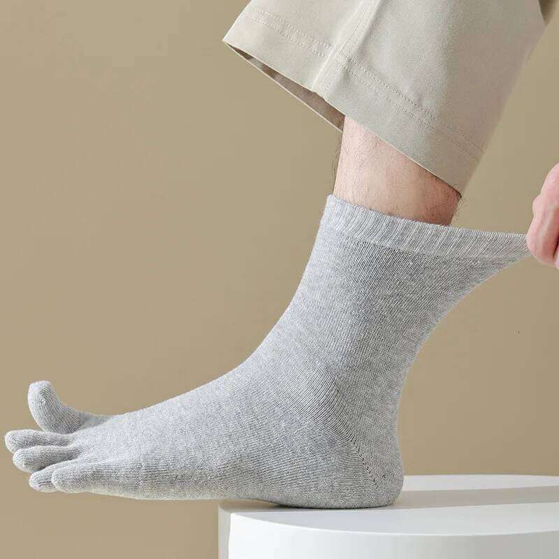 5 Pairs Winter Thick Five Finger Man Cotton Solid Business Anti-Bacterial Breathable Warm Floor Sleeping Terry Toe Socks Z260312