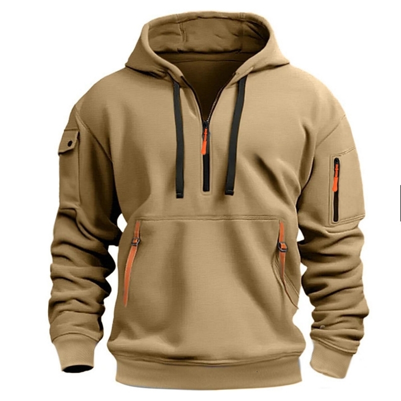 Mens Casual Sports Hoodie Spring Autumn Fashion Solid Color Long-Sleeved Pullover with Arm Pocket And Pull Rope plus Size 260227