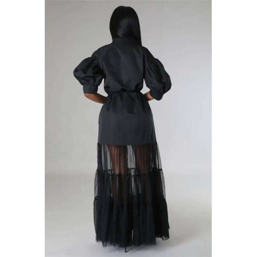 Fashionable White Short Sleeve Dresses For Women'S Summer New Elegant Lace-up Pocket Lace Shirt Long Dress Female C260312