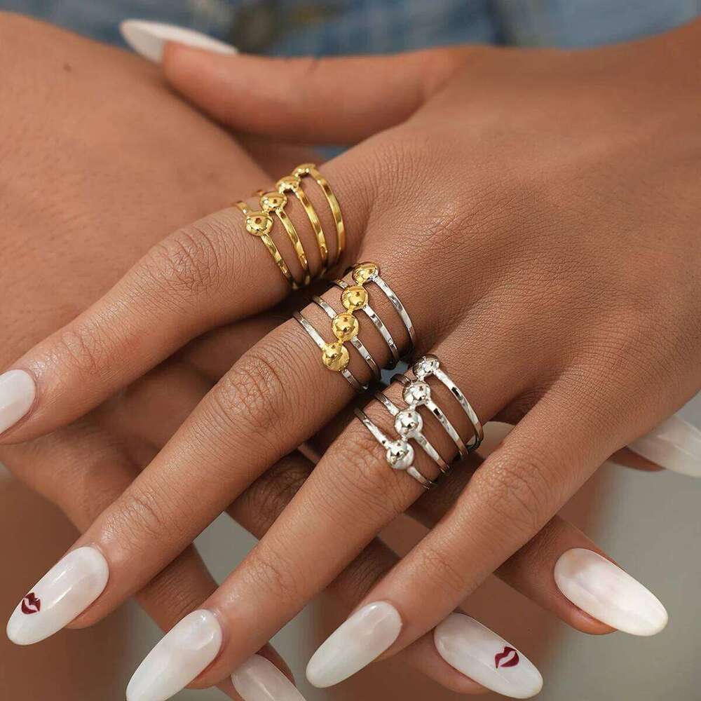 Fashion Geometry Design Stainless Steel Rings 18K Gold Plated Waterproof Quality Ladies Jewelry For Daily Wear Vacation Seaside H260312