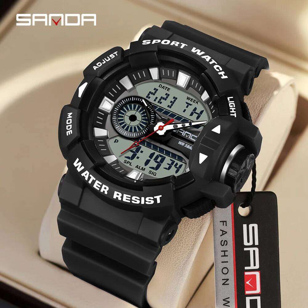 SANDA 3310 Fashion Men's Military Sports Multi functional Waterproof LED Dual Display Electronic Watch