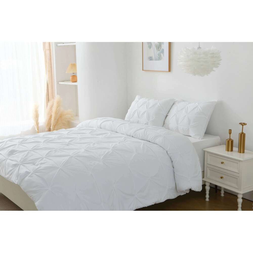 King Set, 3 Pieces Pintuck Bedding Set with 1 Down Alternative Comforter and 2 Pillow Shams, White H260312