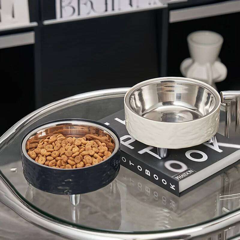 Elevated Stainless steel Pet Dog Cat bowl Heighten Neck Protection Food Bowl, Anti-dumping, Non-slip, Suitable for Kittens and P 26Y0312