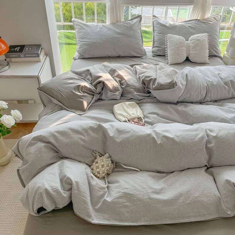 For Striped Duvet Cover Set Quilt Ins Nordic Grey Of Four Pieces, Home Bedding Bed Sheets H260312 - view 5