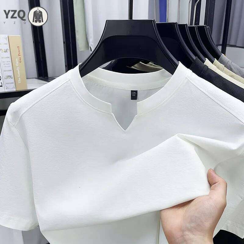 Korean Men's Short Sleeve V-Neck T-Shirt Color Casual Fashion Comfortable Summer Versatile Solid Top