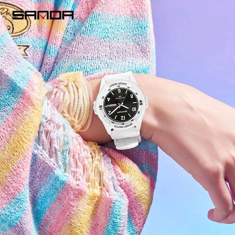 SANDA 6358 Male Female Student Sports Quartz Watch 5ATM Waterproof Luminous Double Calendar Lightweight and Drop resistant