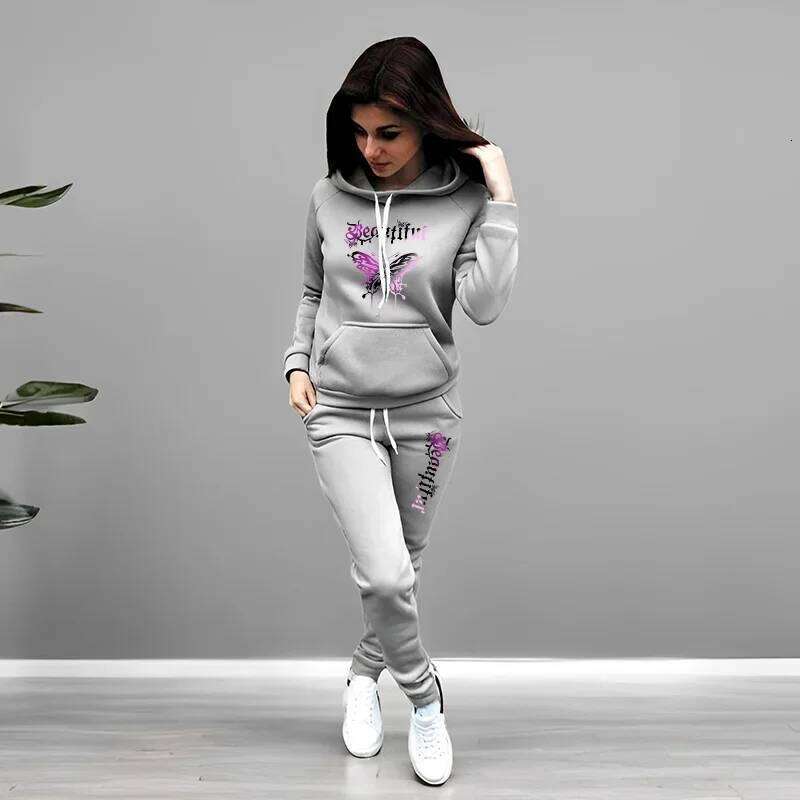 Women's Two Pieces Set Winter Sportswear Fleece Hoodies Sweatpants Ladies Daily Casual Sporty Jogging Suit Comfort Lounge Wear C260312