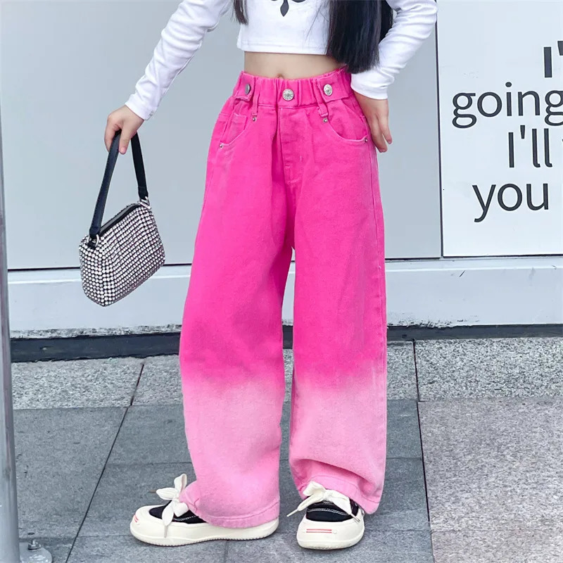 Jeans for Girls Candy Color Fashion Gradient Wide Leg Pants Childrens Clothes Spring Autumn Teenager Cotton Streetwear Trousers 260311