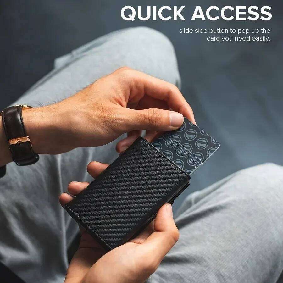 Men's with Zipper Coin Purse Automatic Pop-up Metal Credit Holder Minimalist RFID Blocking Business Card Wallet Idea
