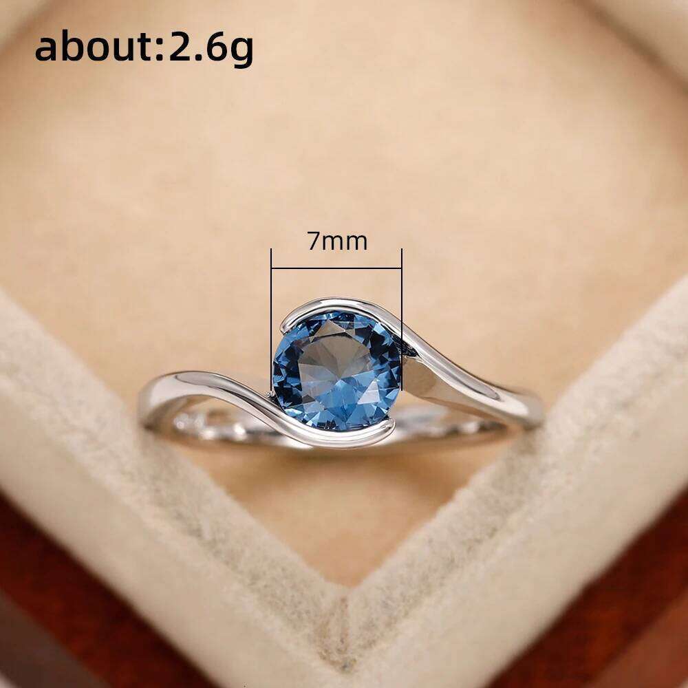 Huitan Solitaire Band Women's with Blue Cubic Zirconia Simple and Elegant Bridal Wedding Rings 2022 Trendy Jewelry H260312